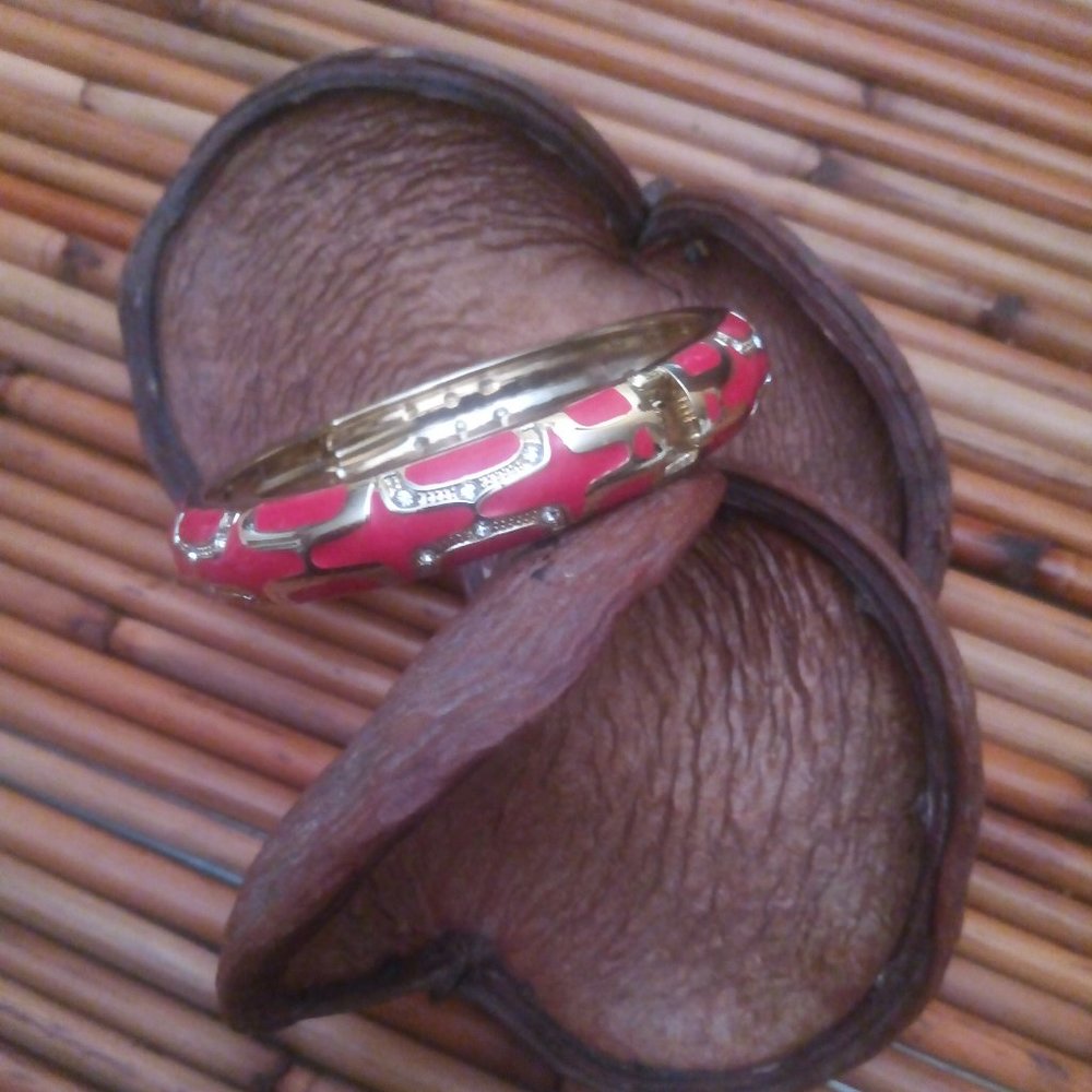 Pink and Gold Click Hinged Enamel Bracelet